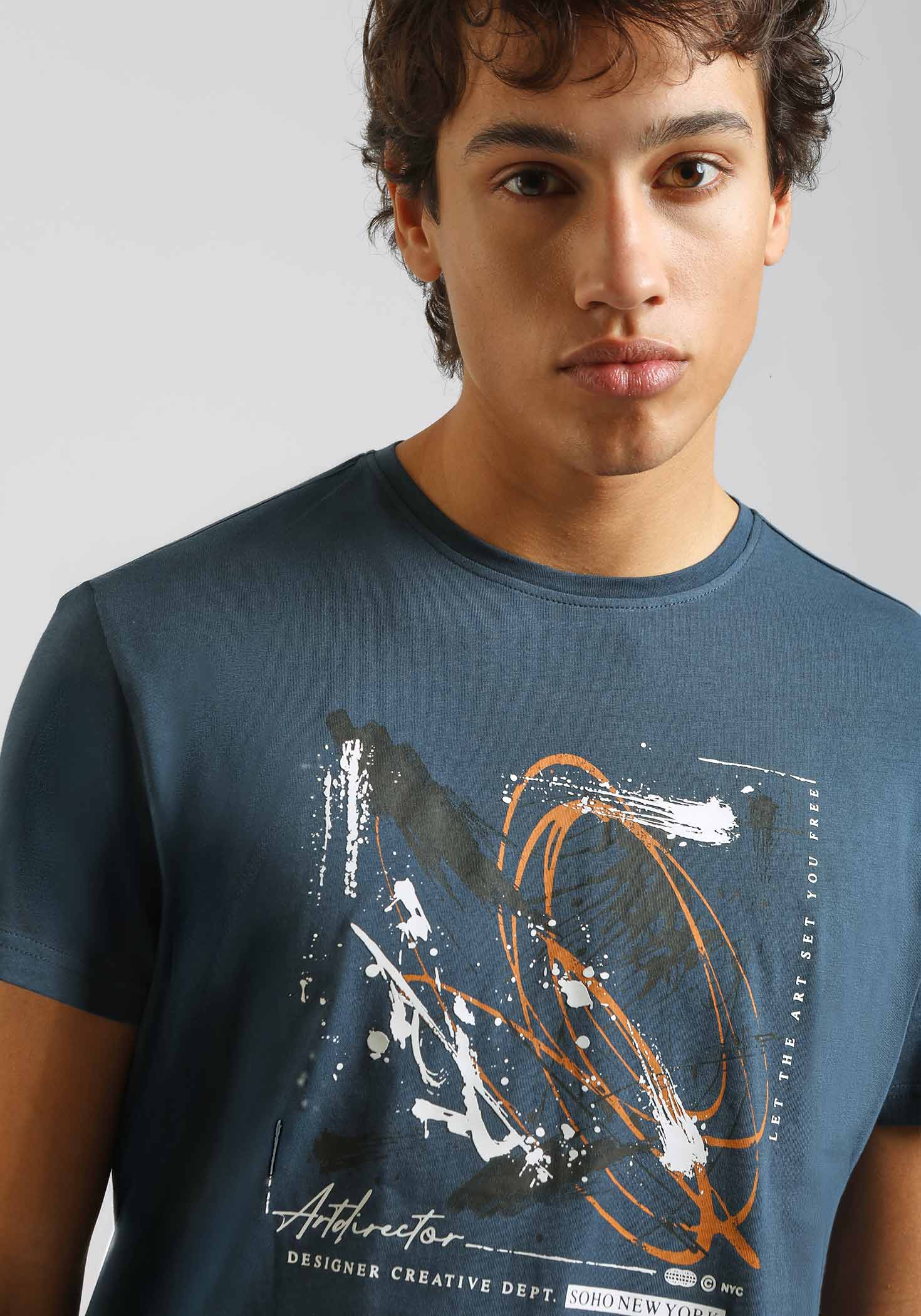 T-shirt 100% cotone con stampa|Colore:Jeans