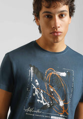 T-shirt 100% cotone con stampa|Colore:Jeans