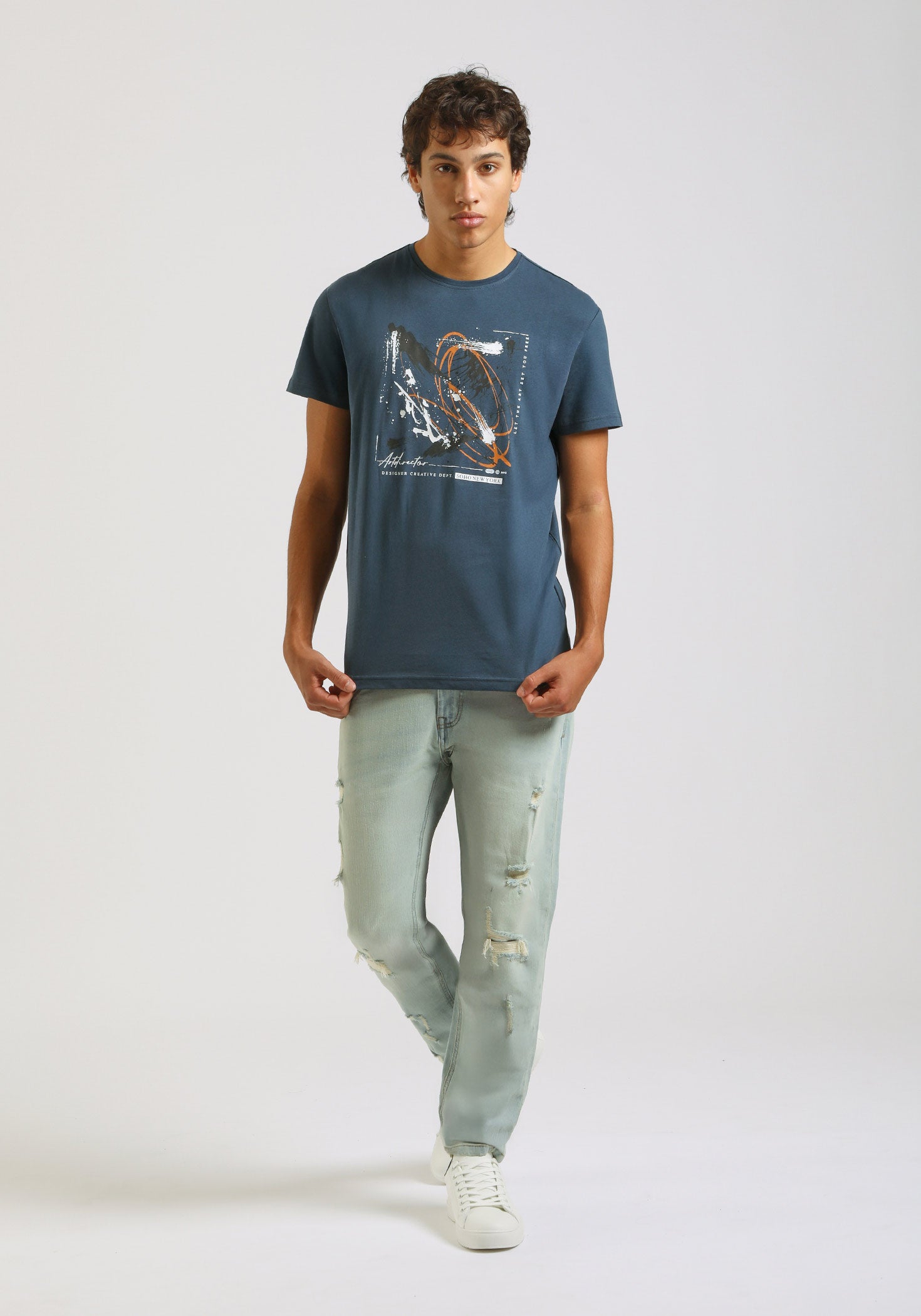 T-shirt 100% cotone con stampa|Colore:Jeans