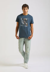 T-shirt 100% cotone con stampa|Colore:Jeans