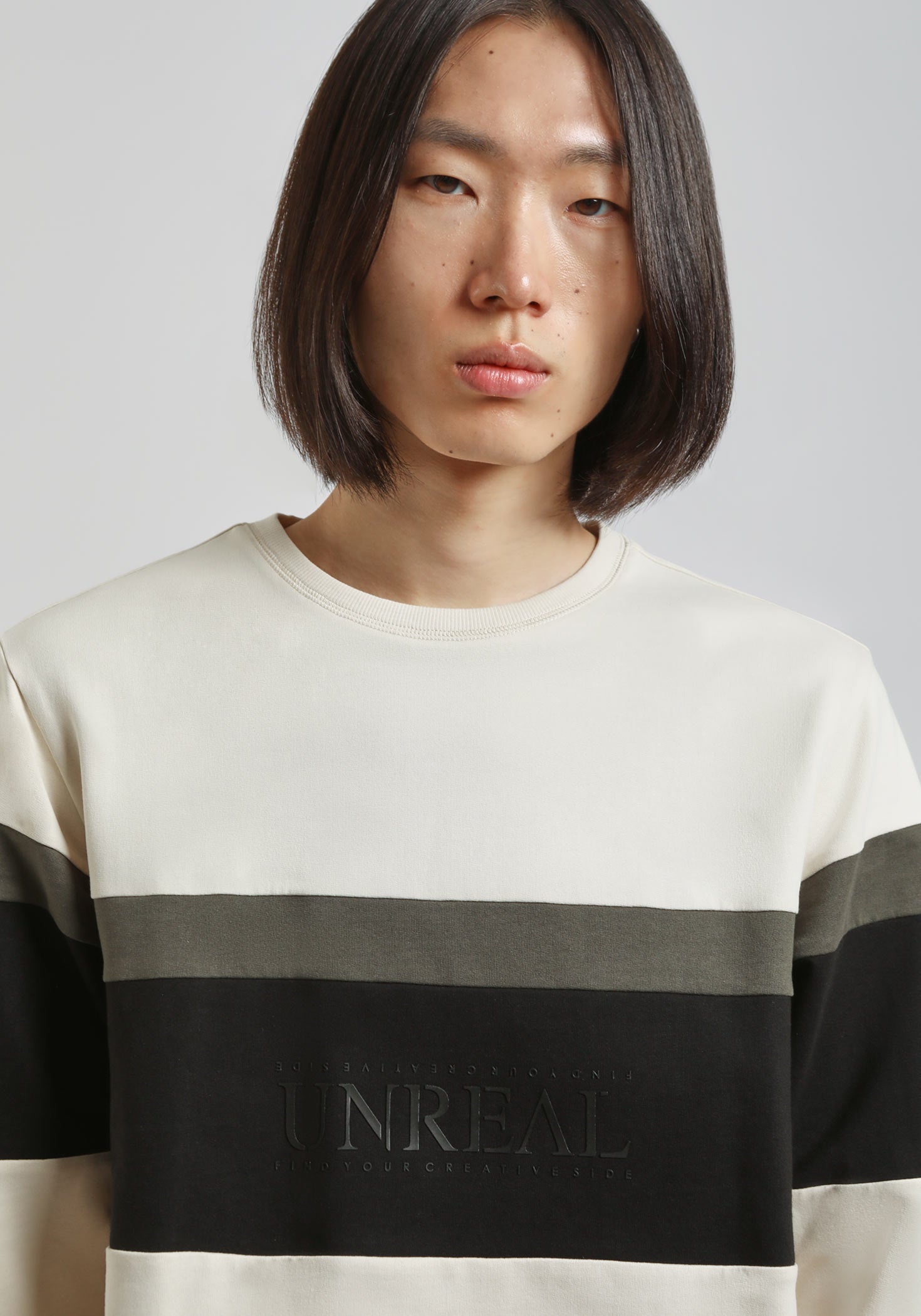 Felpa girocollo colorblock|Colore:Ecrù