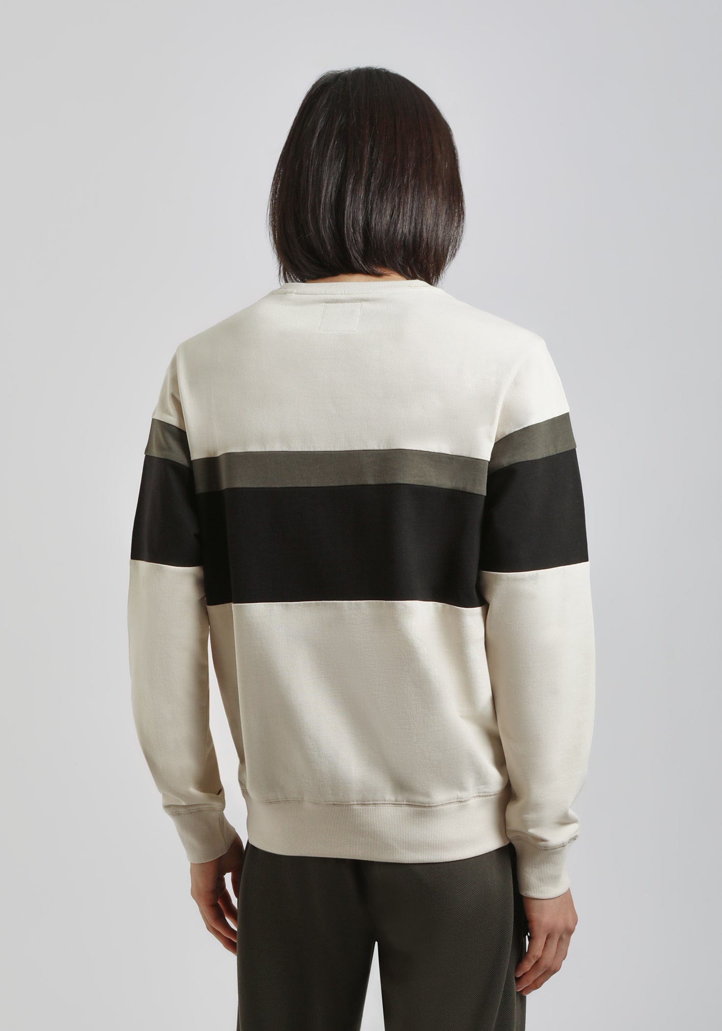 Felpa girocollo colorblock|Colore:Ecrù