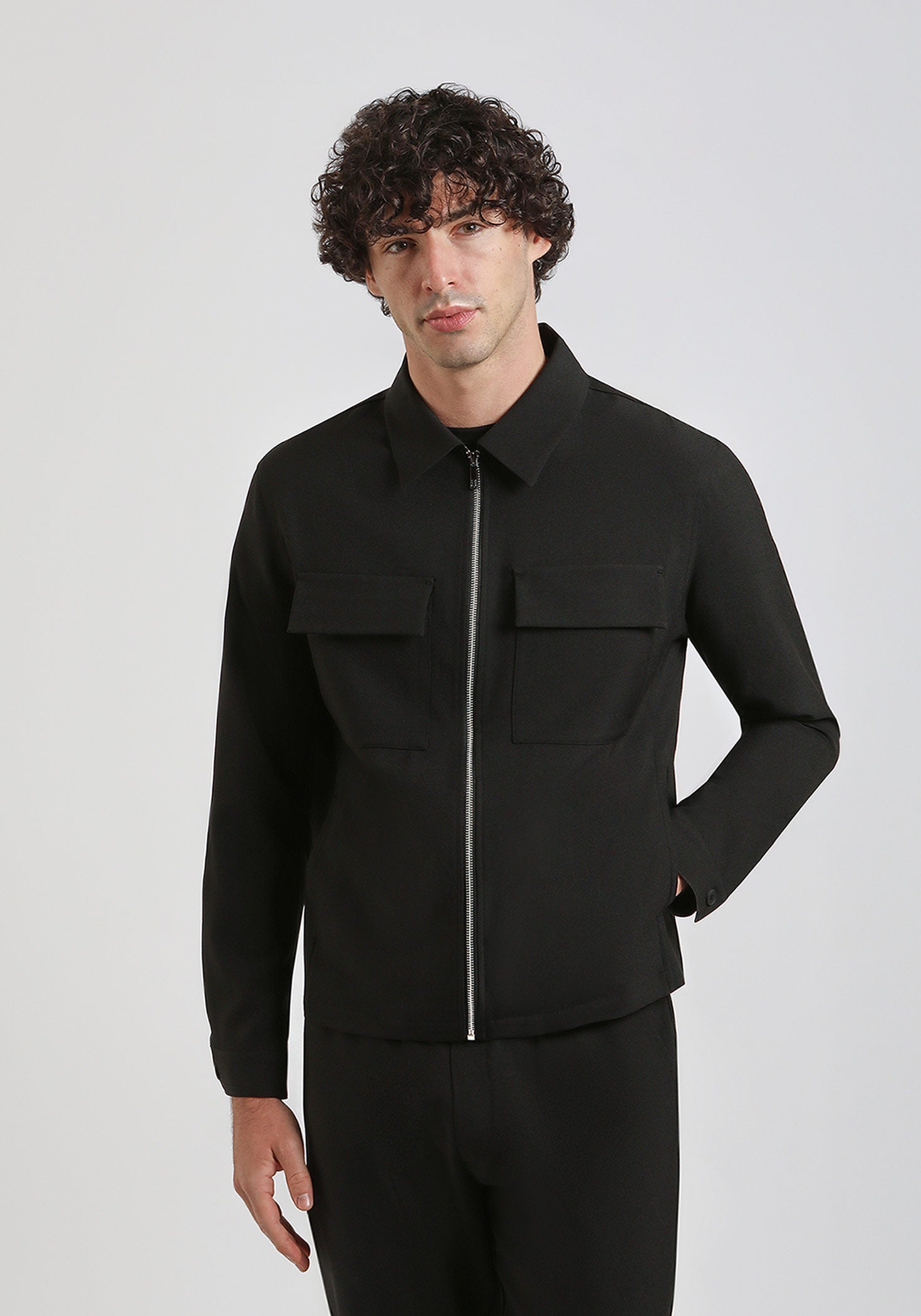 Giacca camicia in tela|Colore:Nero