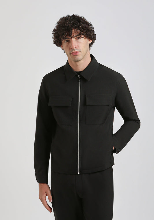 Giacca camicia in tela|Colore:Nero