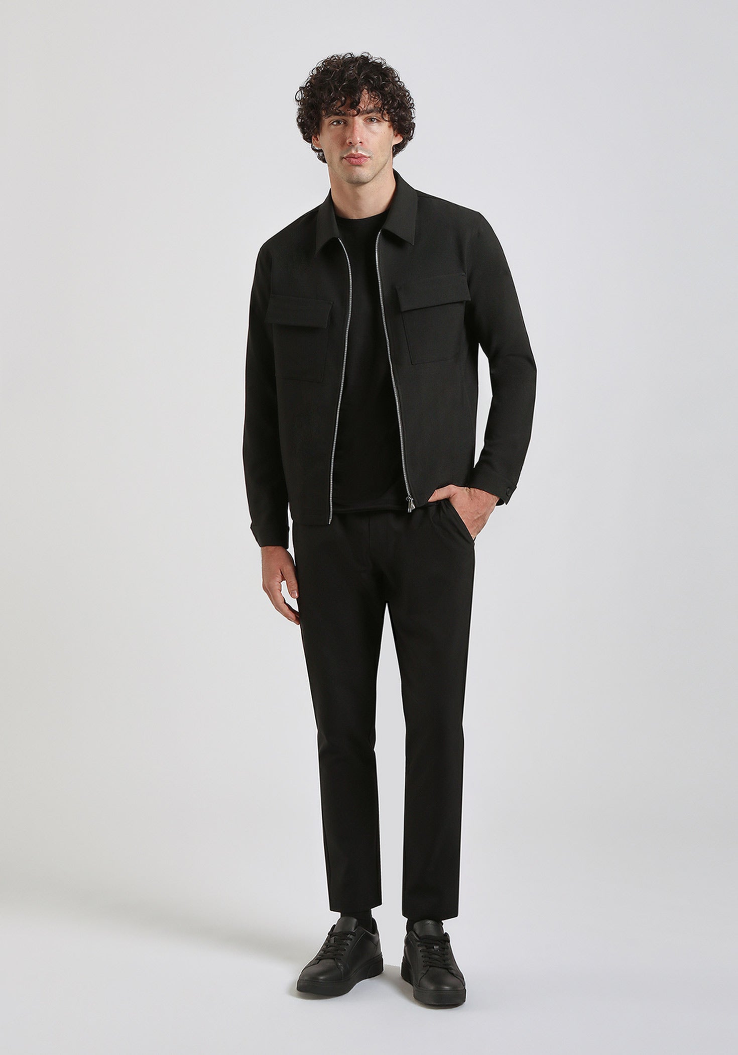 Giacca camicia in tela|Colore:Nero