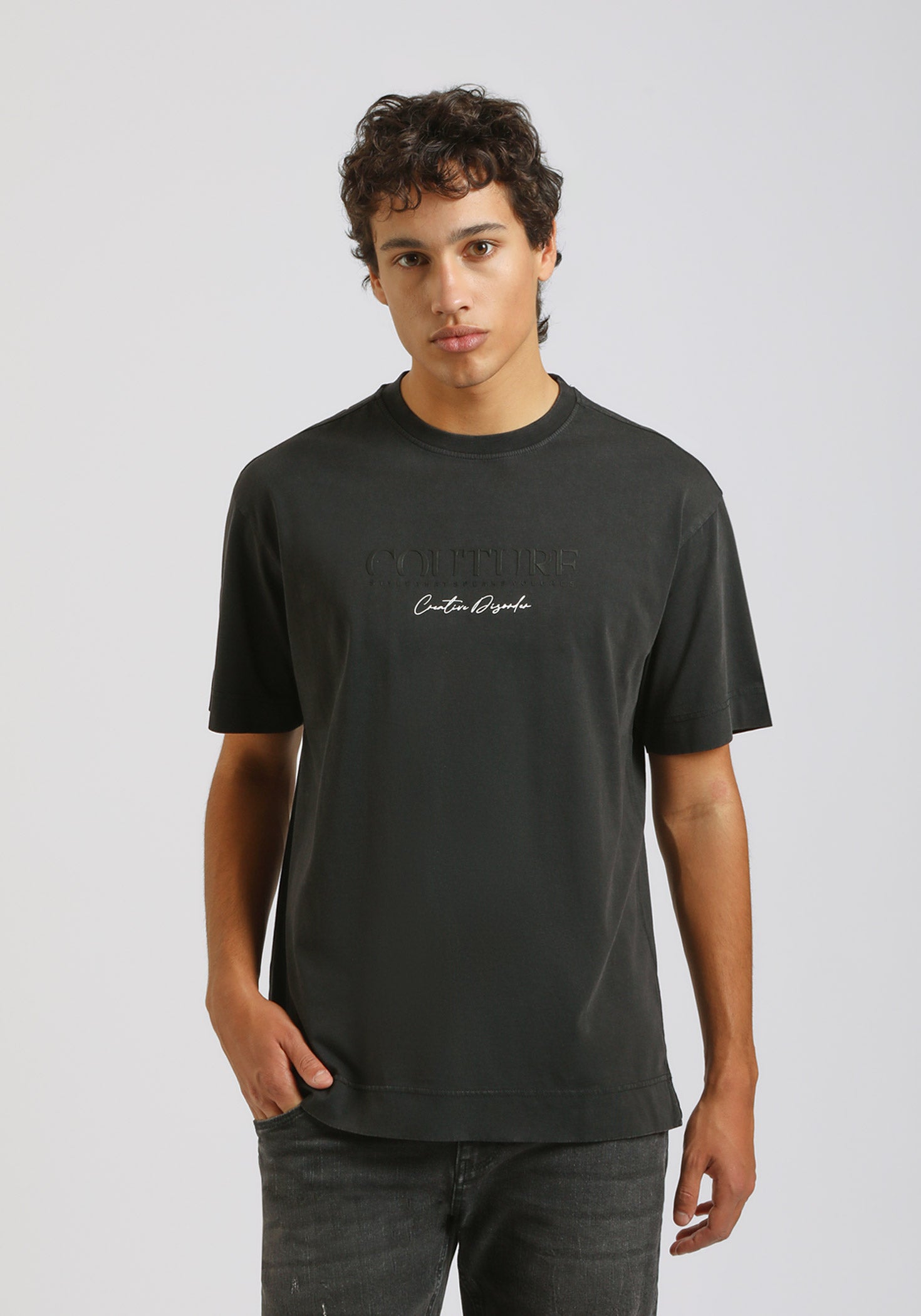 T-shirt effetto lavato con stampa|Colore:Nero