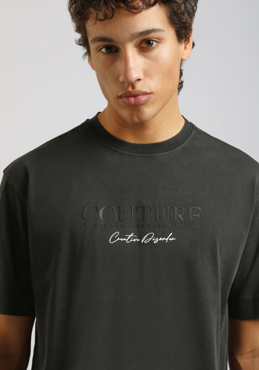 T-shirt effetto lavato con stampa|Colore:Nero