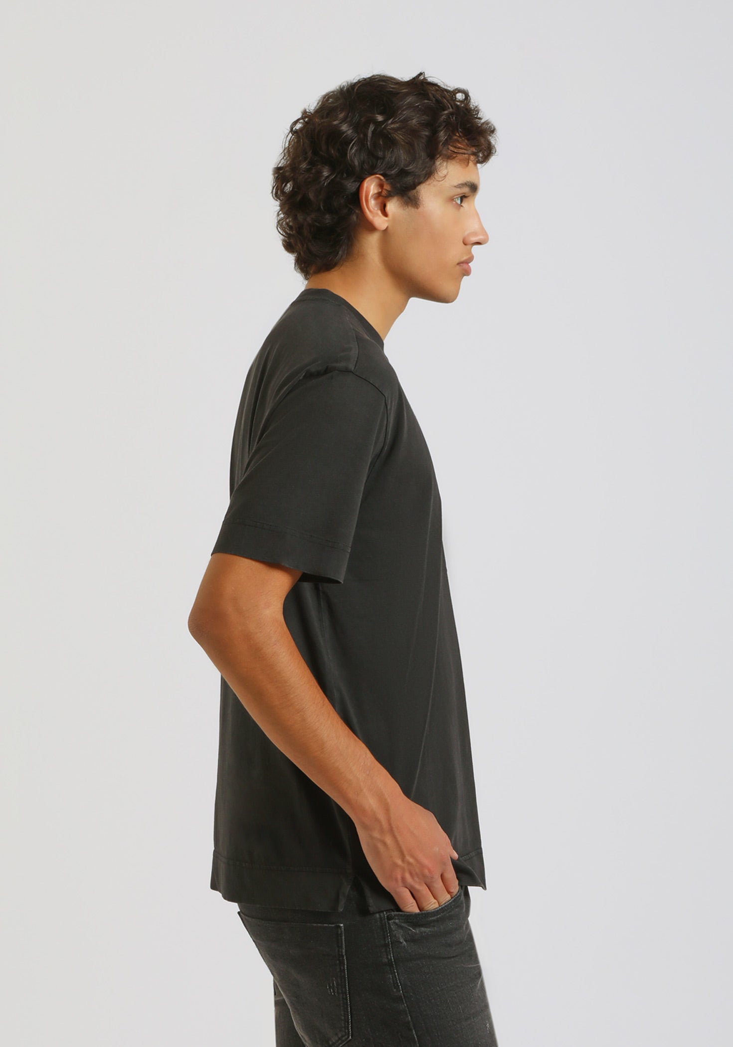 T-shirt effetto lavato con stampa|Colore:Nero