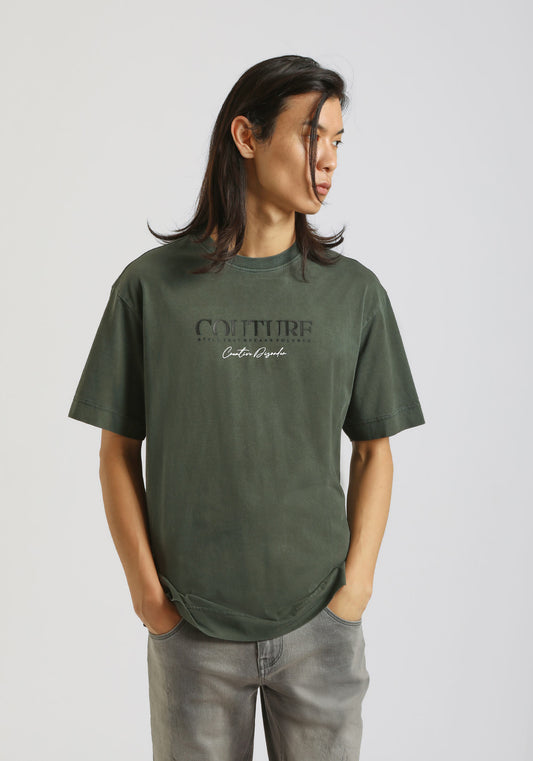 T-shirt effetto lavato con stampa|Colore:Verde bosco