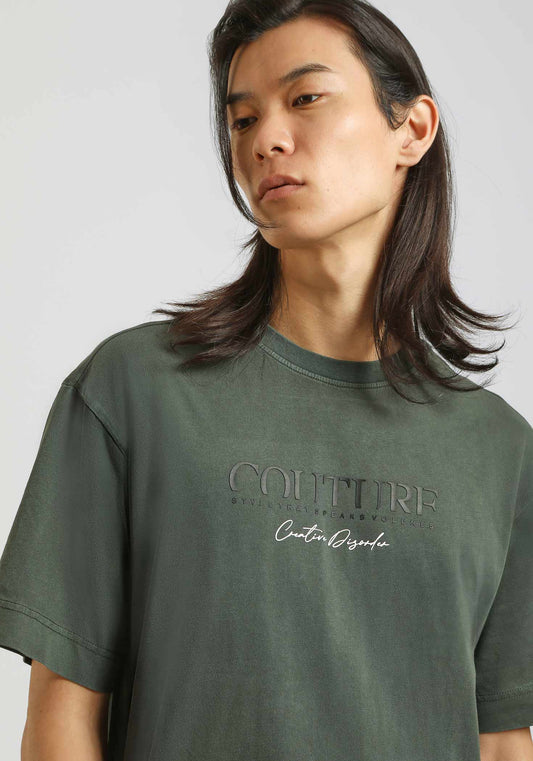 T-shirt effetto lavato con stampa|Colore:Verde bosco