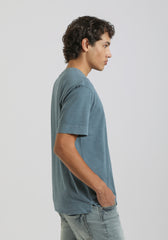 T-shirt effetto lavato con taschino|Colore:Ciano