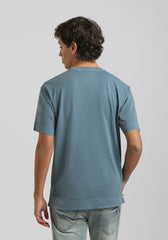 T-shirt effetto lavato con taschino|Colore:Ciano
