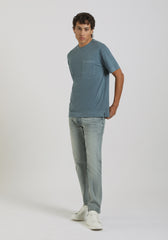 T-shirt effetto lavato con taschino|Colore:Ciano