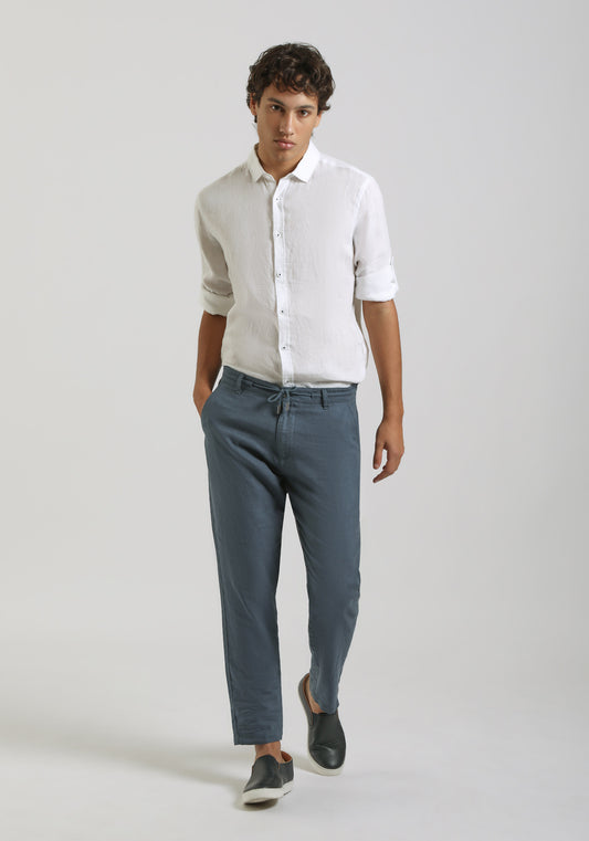 Pantaloni misto lino|Colore:Ciano