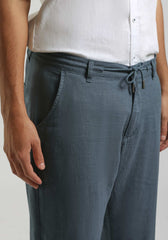 Pantaloni misto lino|Colore:Ciano