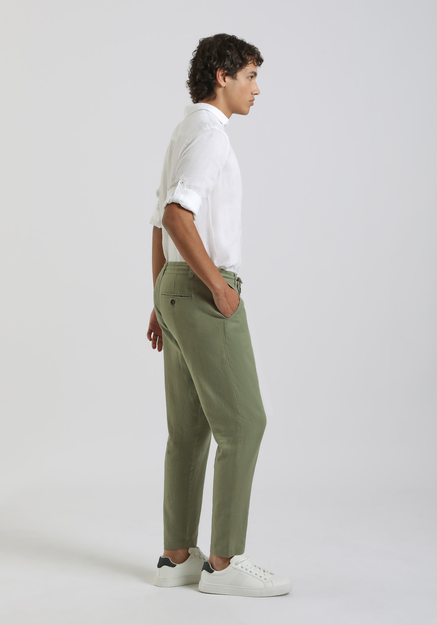 Pantaloni misto lino|Colore:Verde