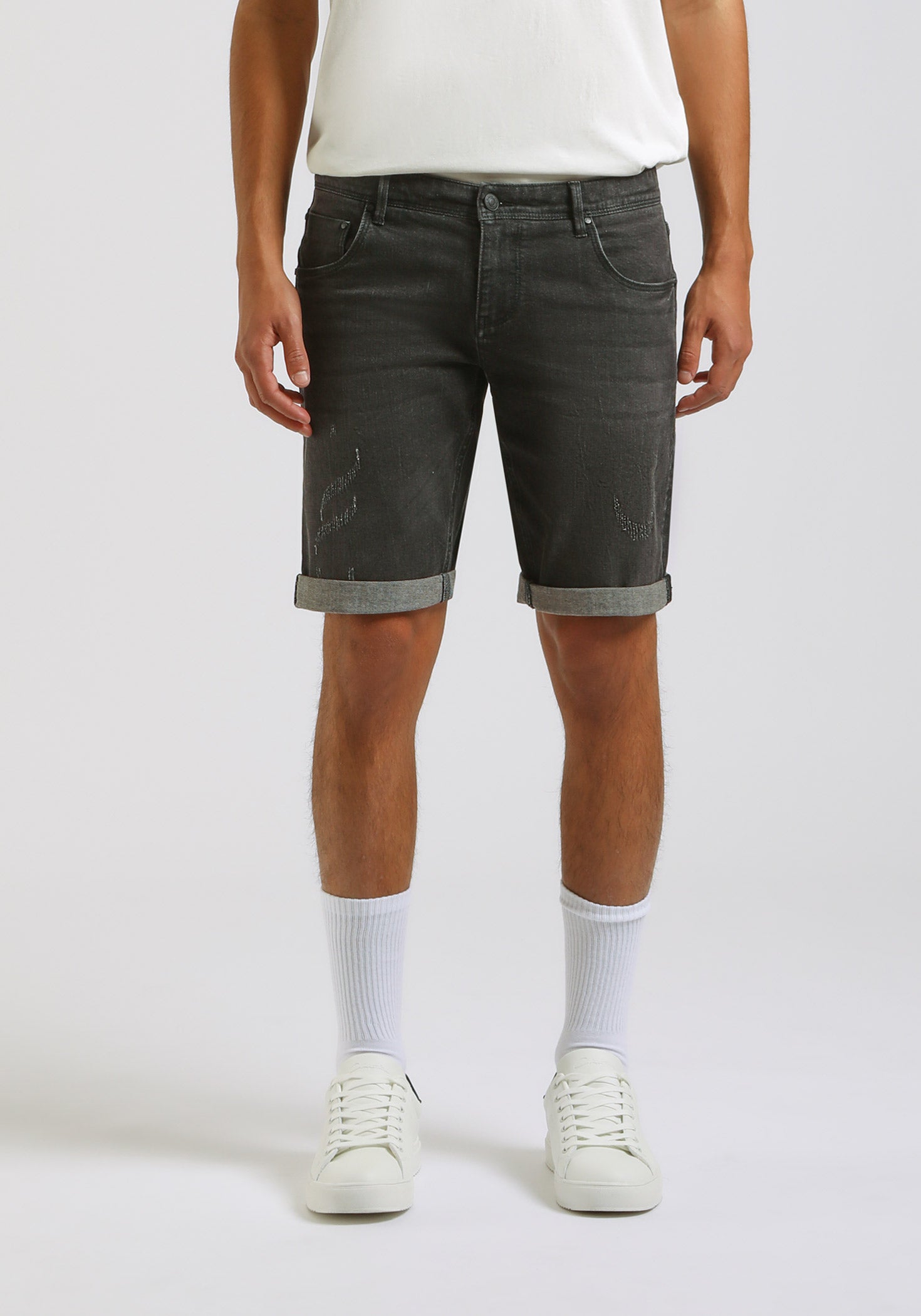 Bermuda di jeans nero slim fit|Colore:Jeans nero