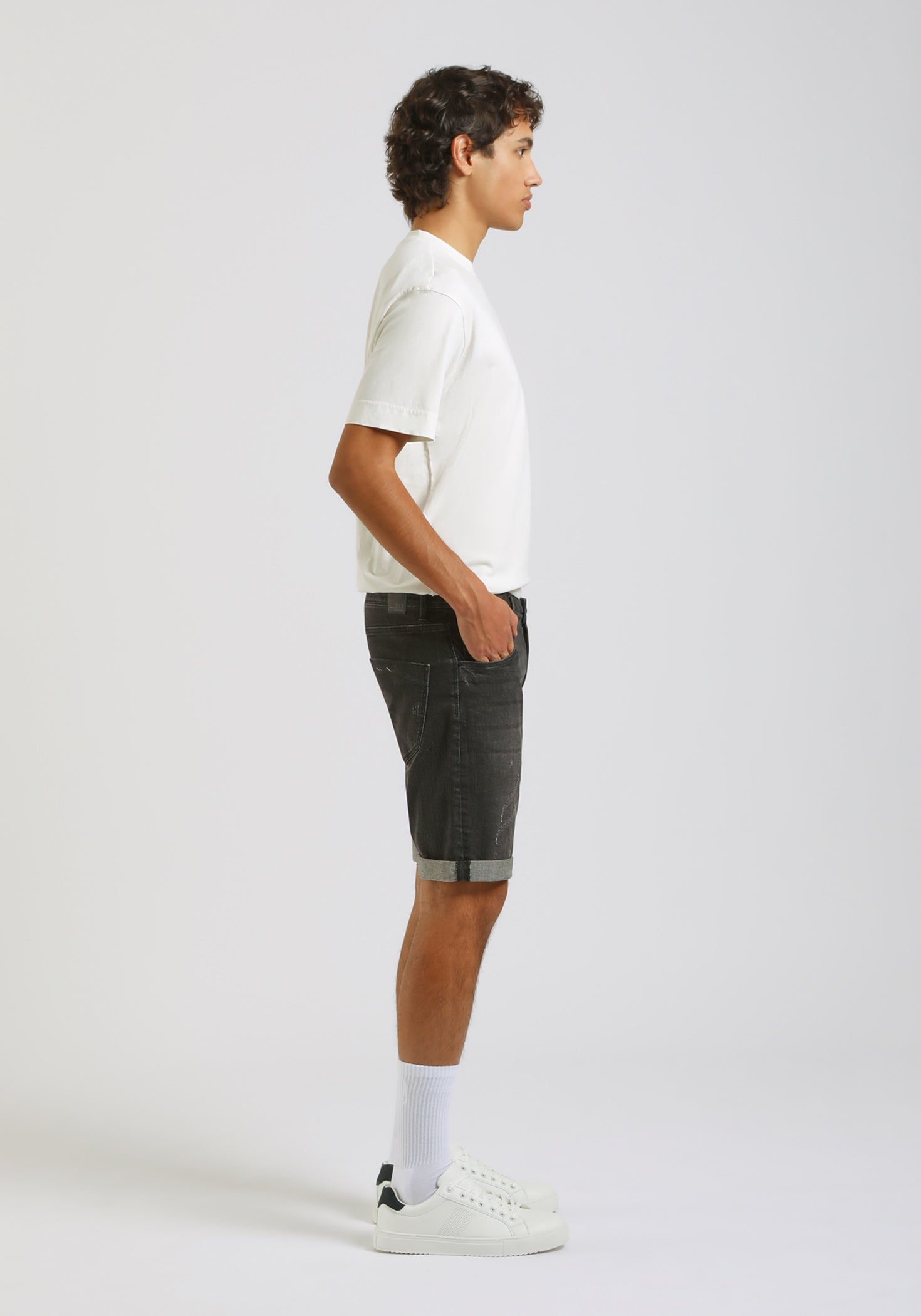 Bermuda di jeans nero slim fit|Colore:Jeans nero