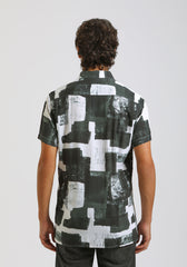 Camicia mezza manica fantasia 100% viscosa|Colore:Nero