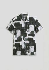 Camicia mezza manica fantasia 100% viscosa|Colore:Nero