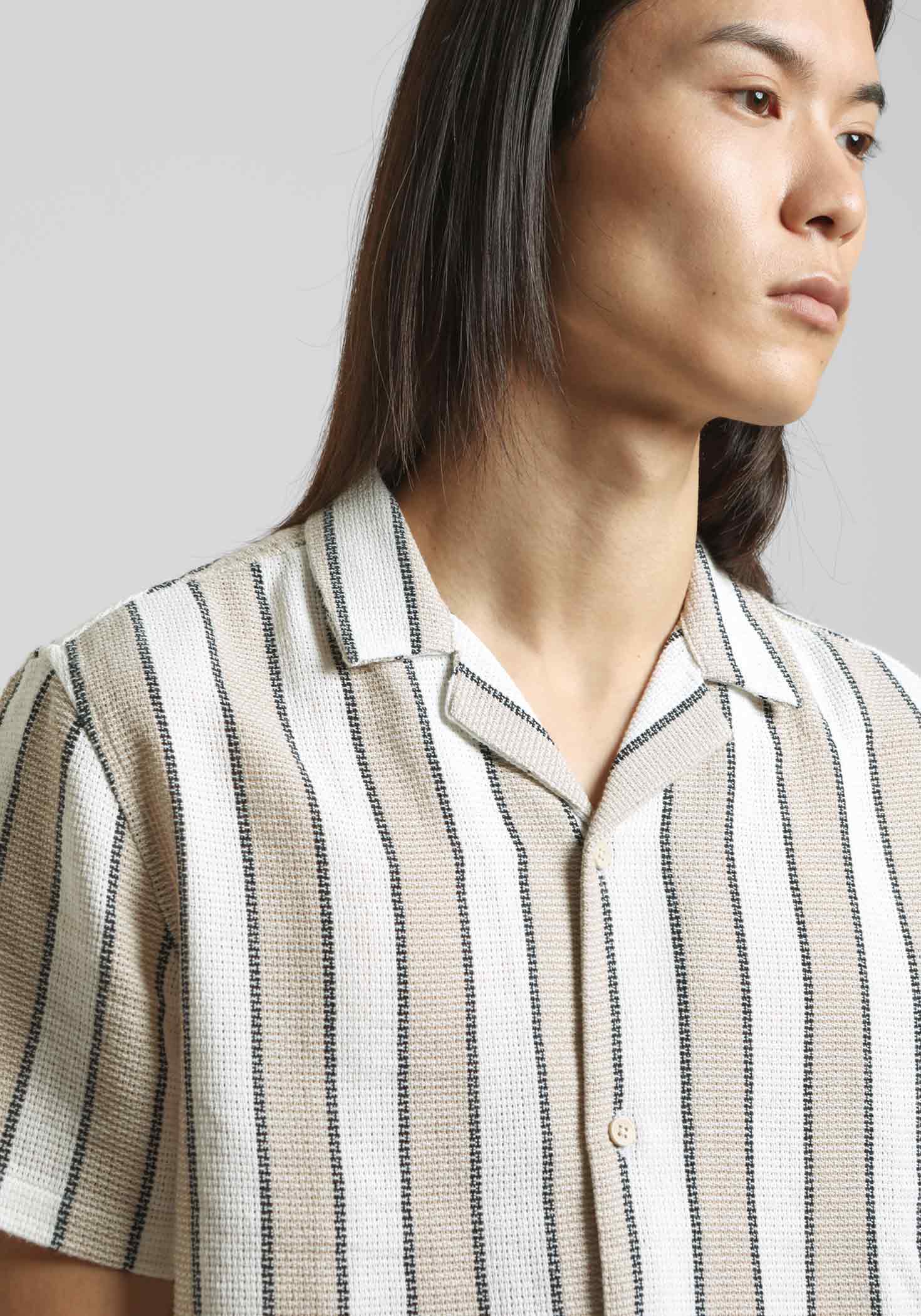 Camicia mezza manica a righe|Colore:Beige