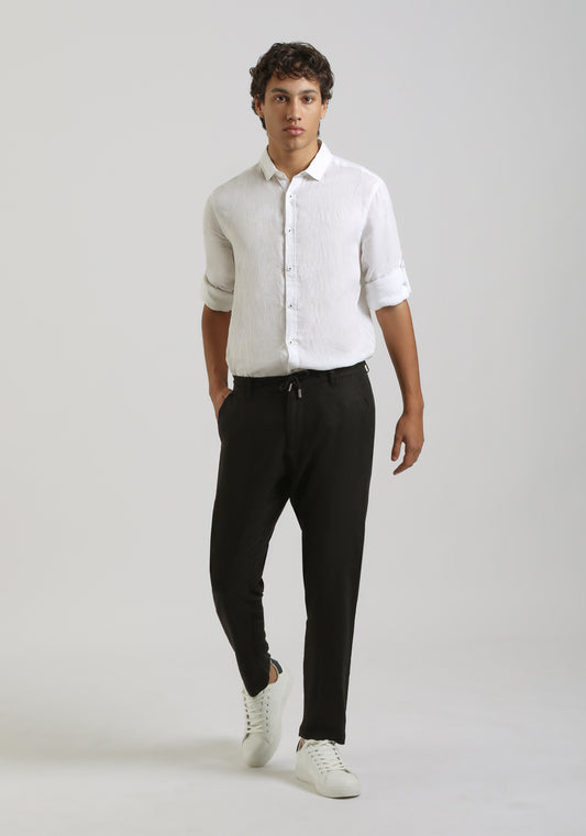 Pantaloni misto lino|Colore:Nero