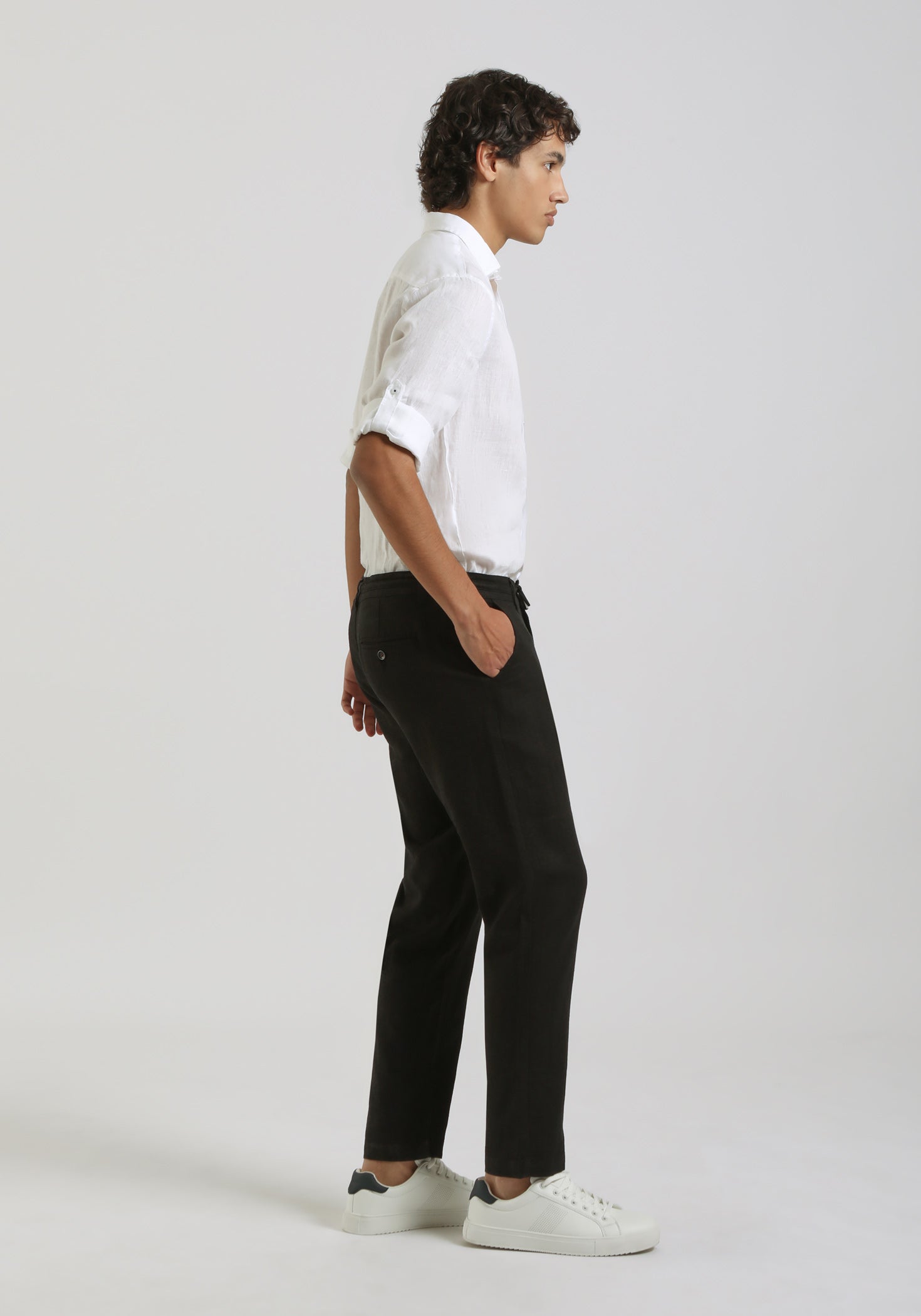 Pantaloni misto lino|Colore:Nero