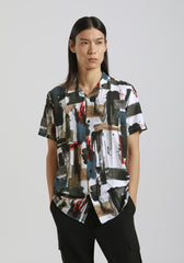 Camicia mezza manica fantasia 100% viscosa|Colore:Nero