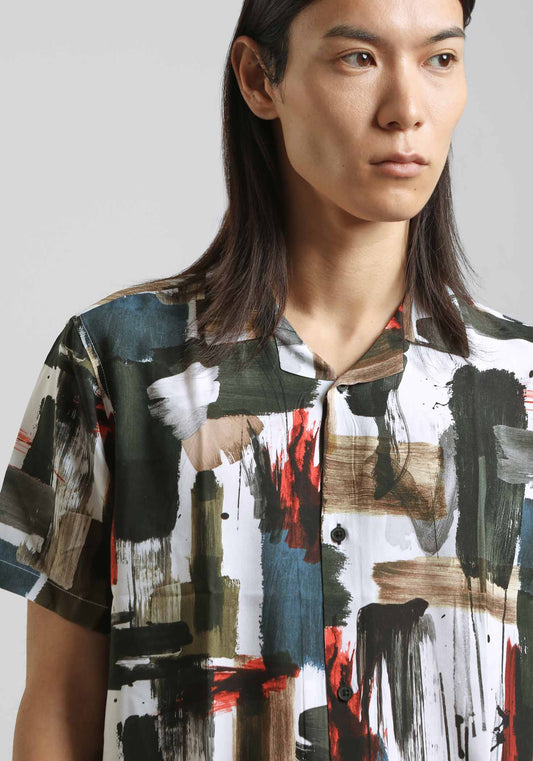 Camicia mezza manica fantasia 100% viscosa|Colore:Nero