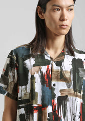 Camicia mezza manica fantasia 100% viscosa|Colore:Nero
