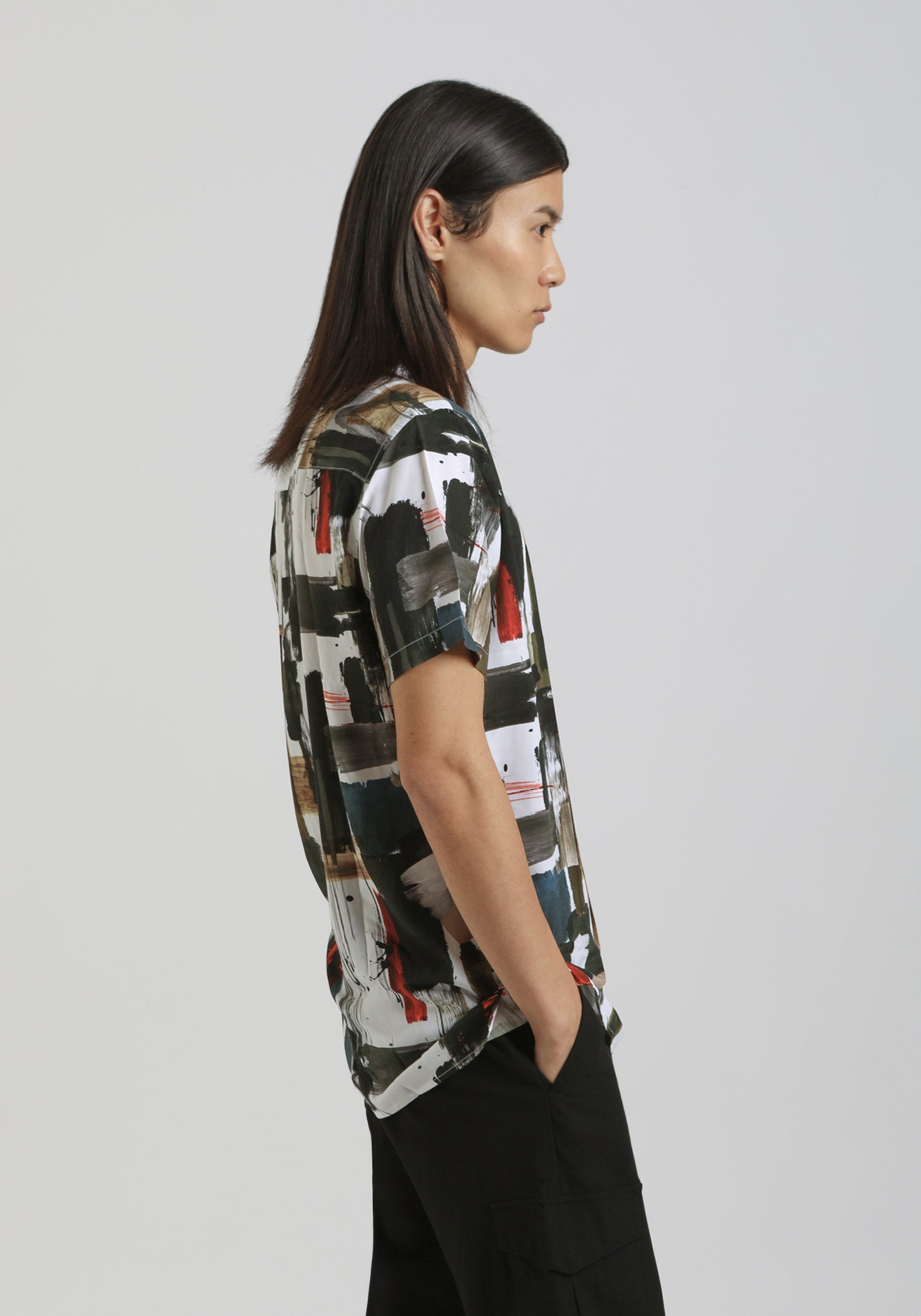Camicia mezza manica fantasia 100% viscosa|Colore:Nero