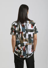 Camicia mezza manica fantasia 100% viscosa|Colore:Nero