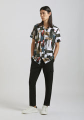 Camicia mezza manica fantasia 100% viscosa|Colore:Nero