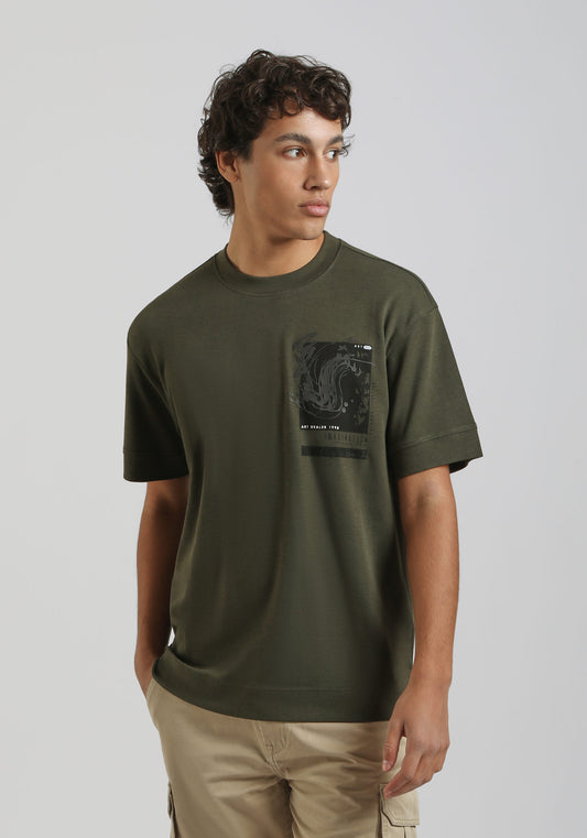 T-shirt over con stampa|Colore:Verde bosco