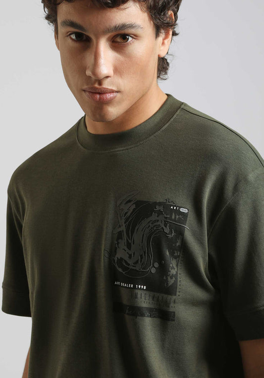T-shirt over con stampa|Colore:Verde bosco