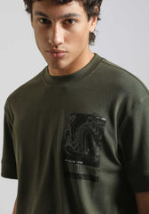 T-shirt over con stampa|Colore:Verde bosco