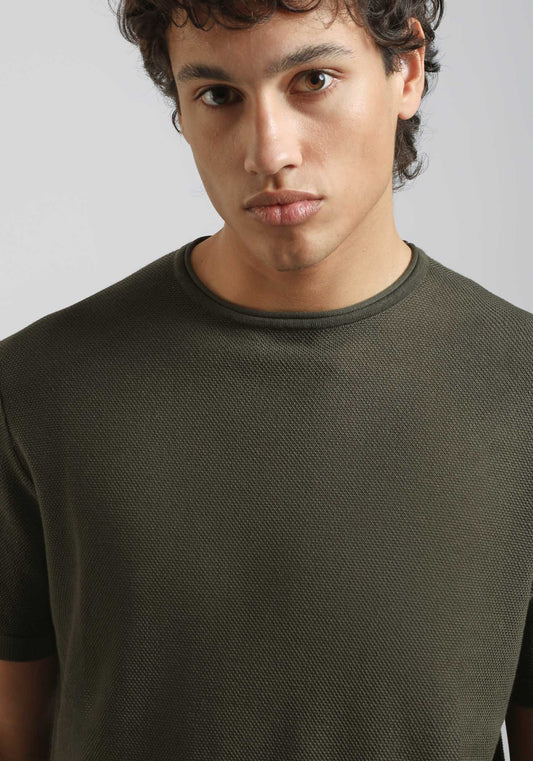 T-shirt in maglia|Colore:Verde scuro