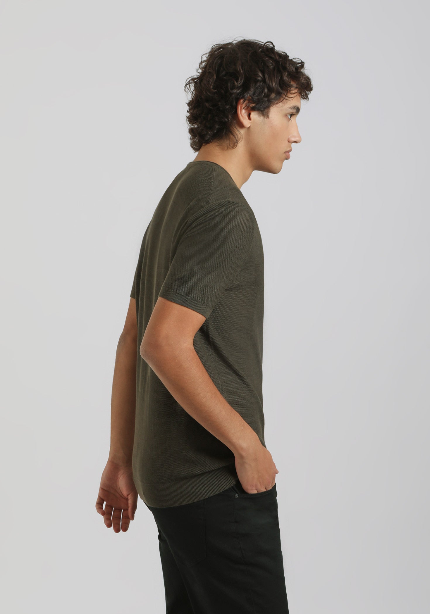 T-shirt in maglia|Colore:Verde scuro