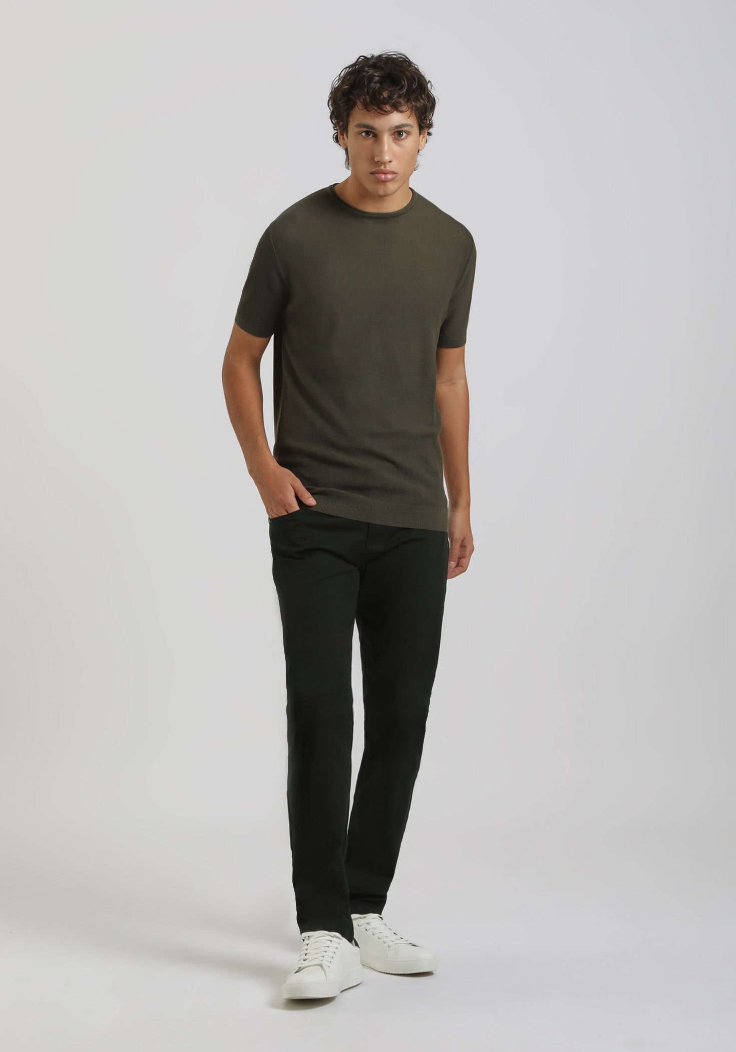 T-shirt in maglia|Colore:Verde scuro