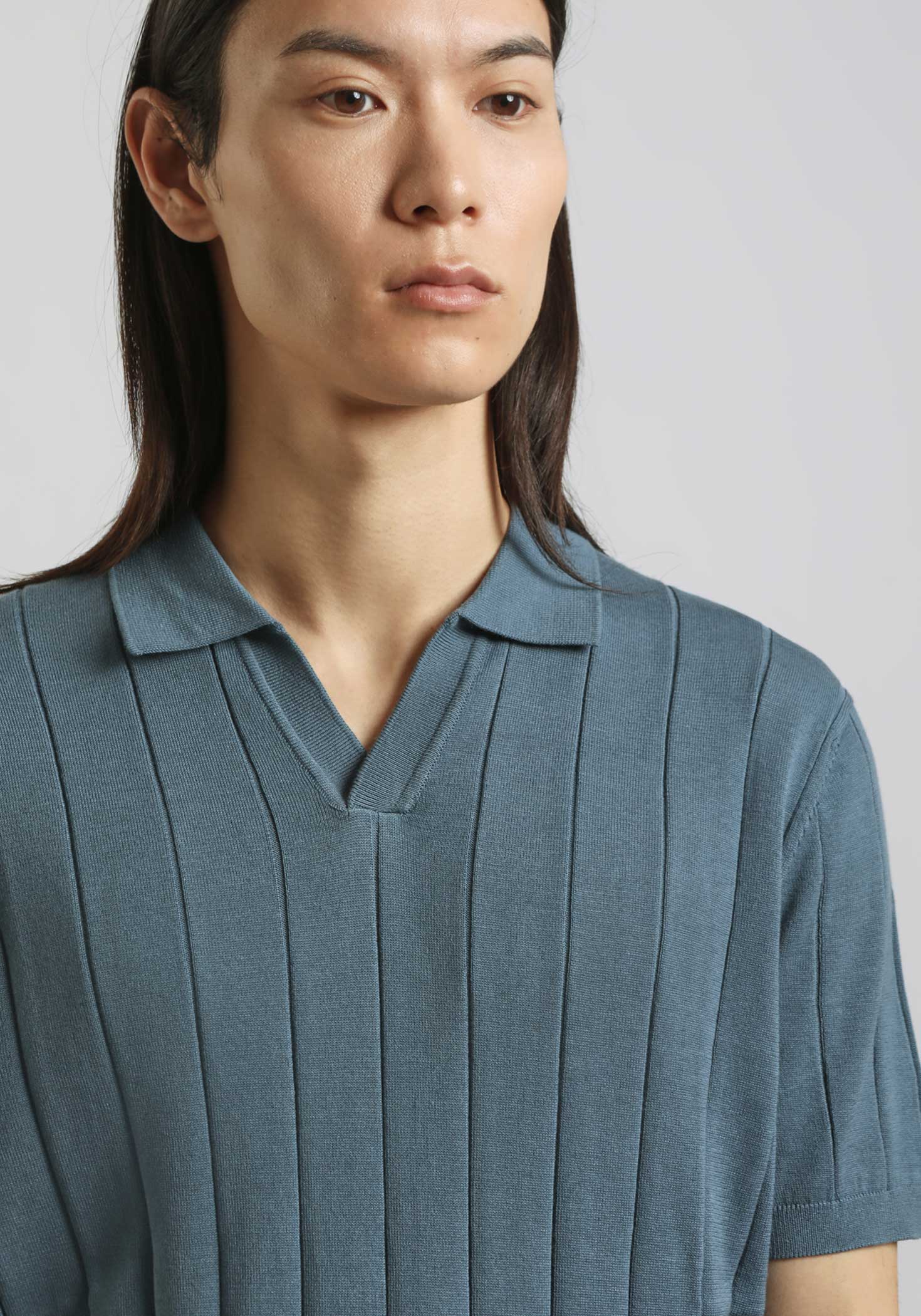 Polo in maglia a coste|Colore:Ciano