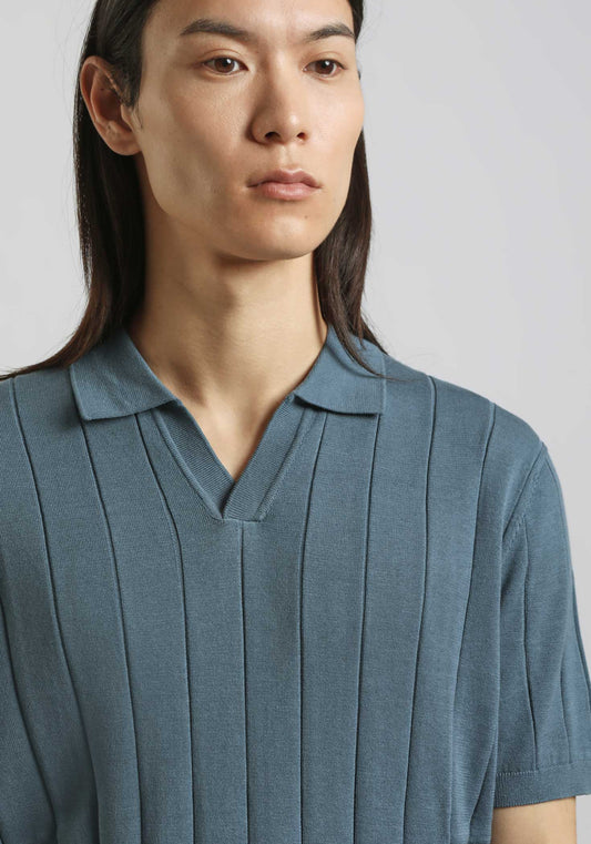 Polo in maglia a coste|Colore:Ciano