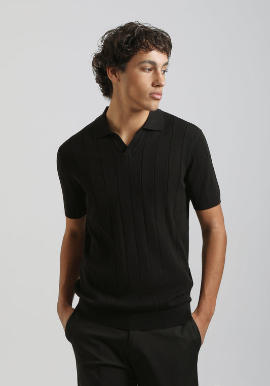 Polo in maglia a coste|Colore:Nero