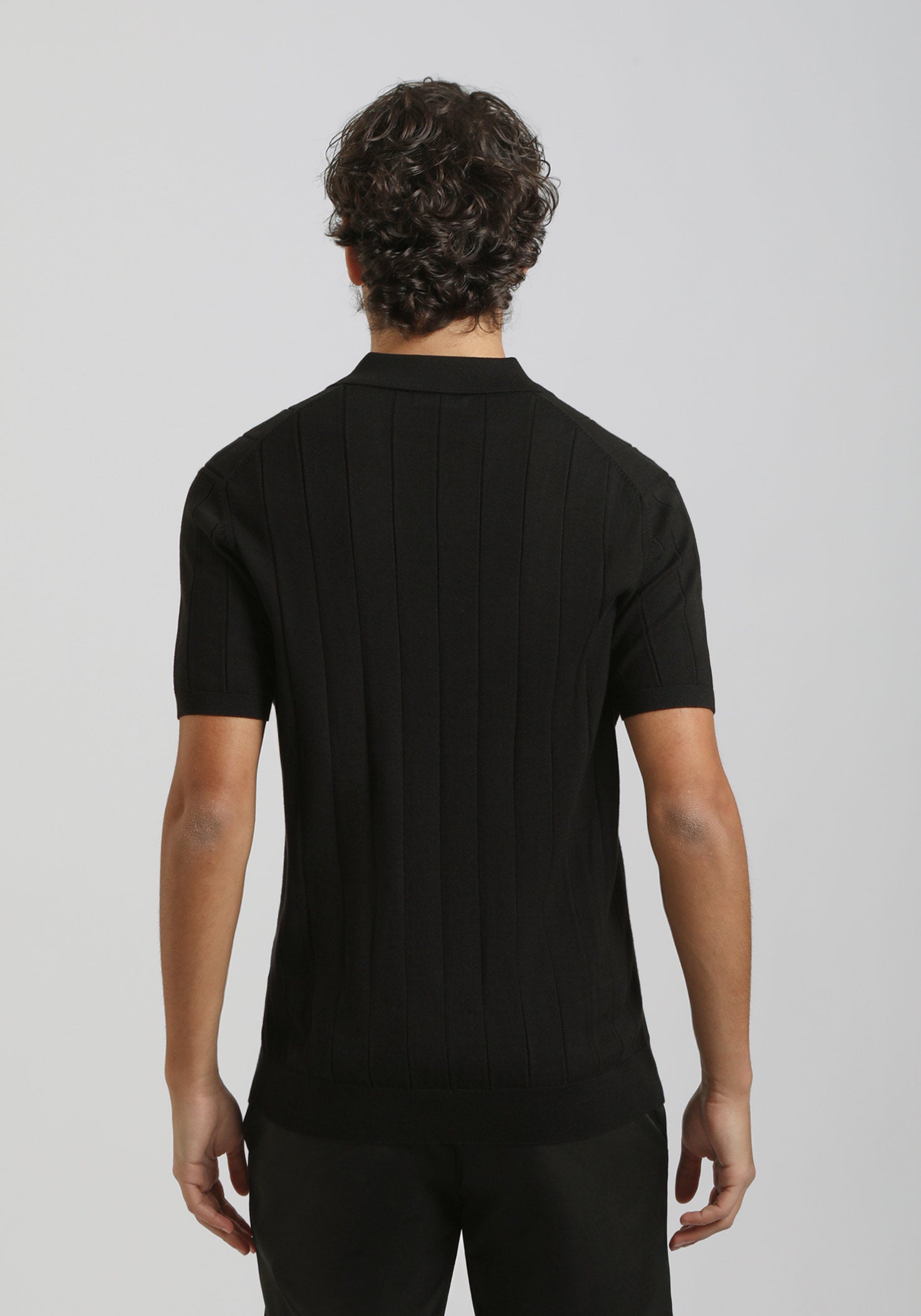 Polo in maglia a coste|Colore:Nero
