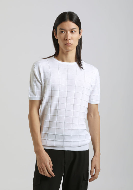 T-shirt in maglia a quadri|Colore:Bianco