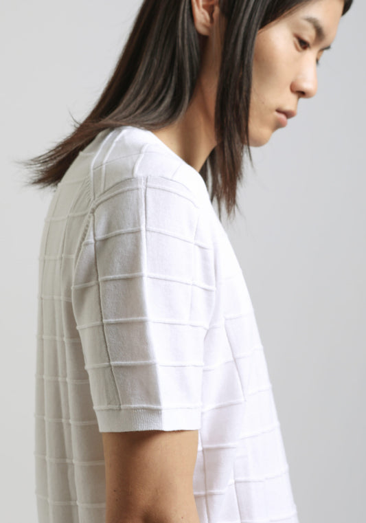 T-shirt in maglia a quadri|Colore:Bianco