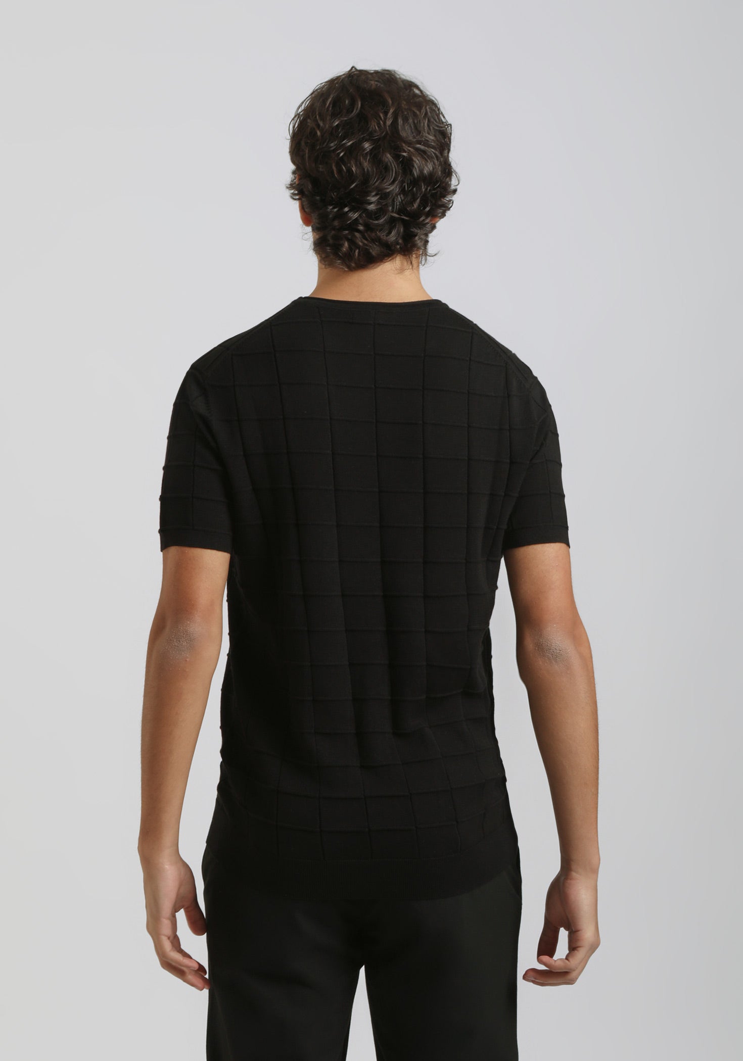 T-shirt in maglia a quadri|Colore:Nero
