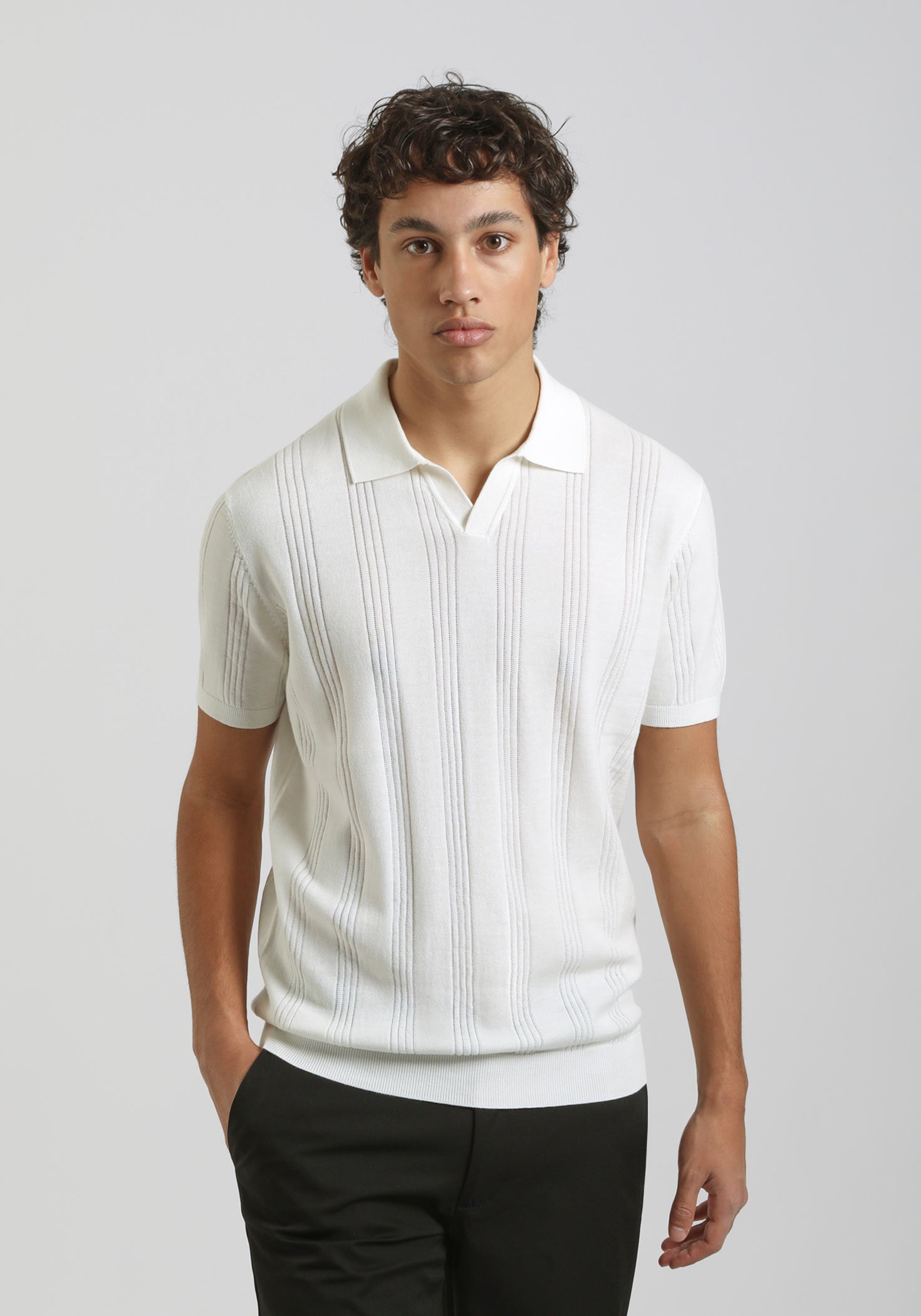 Polo in maglia rigata|Colore:Off white