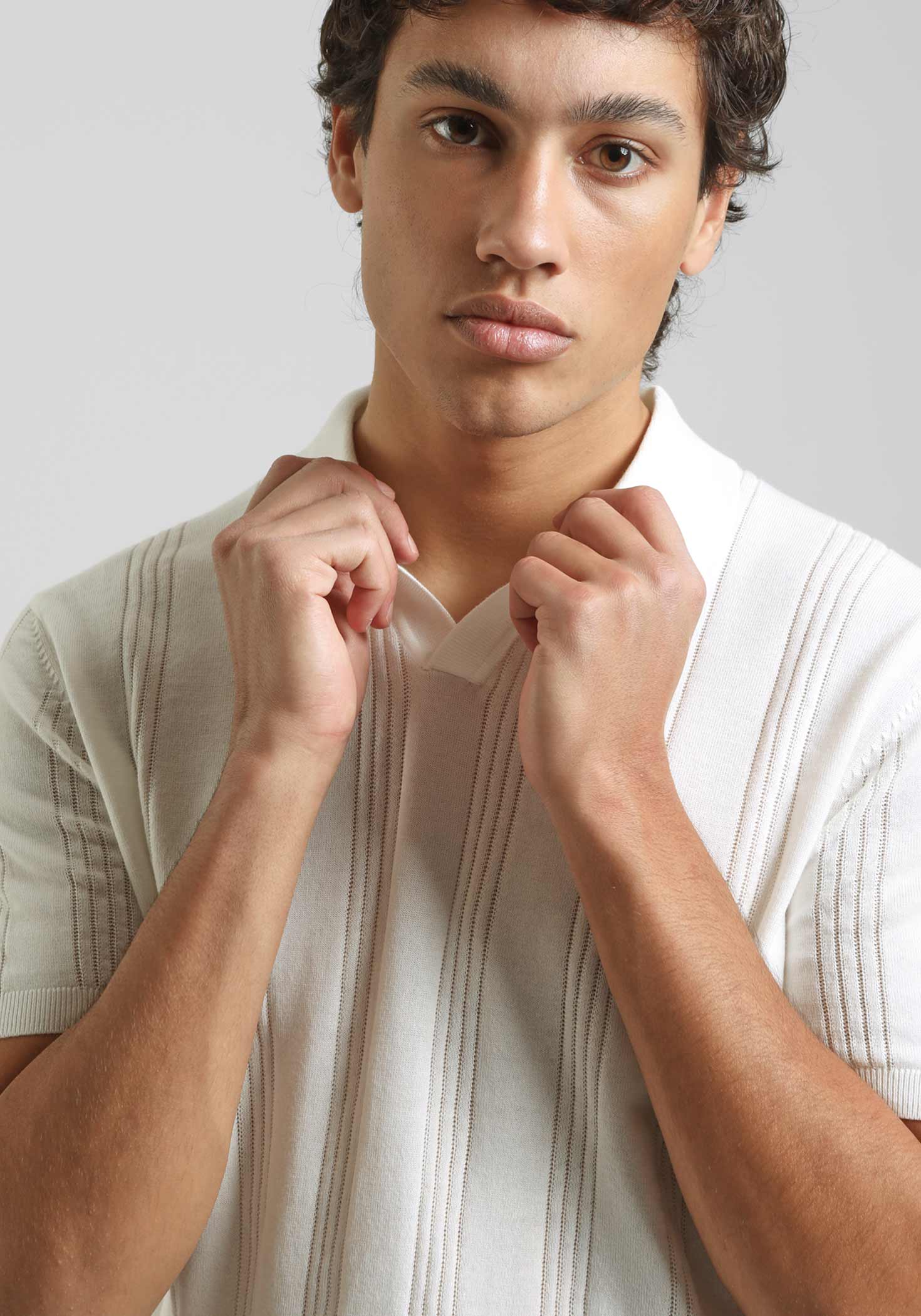 Polo in maglia rigata|Colore:Off white