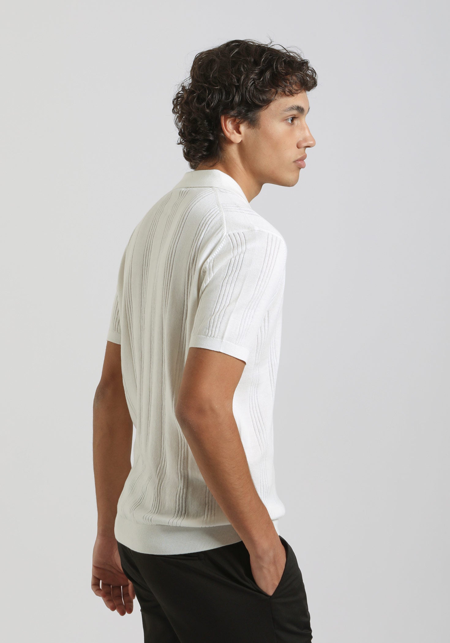 Polo in maglia rigata|Colore:Off white