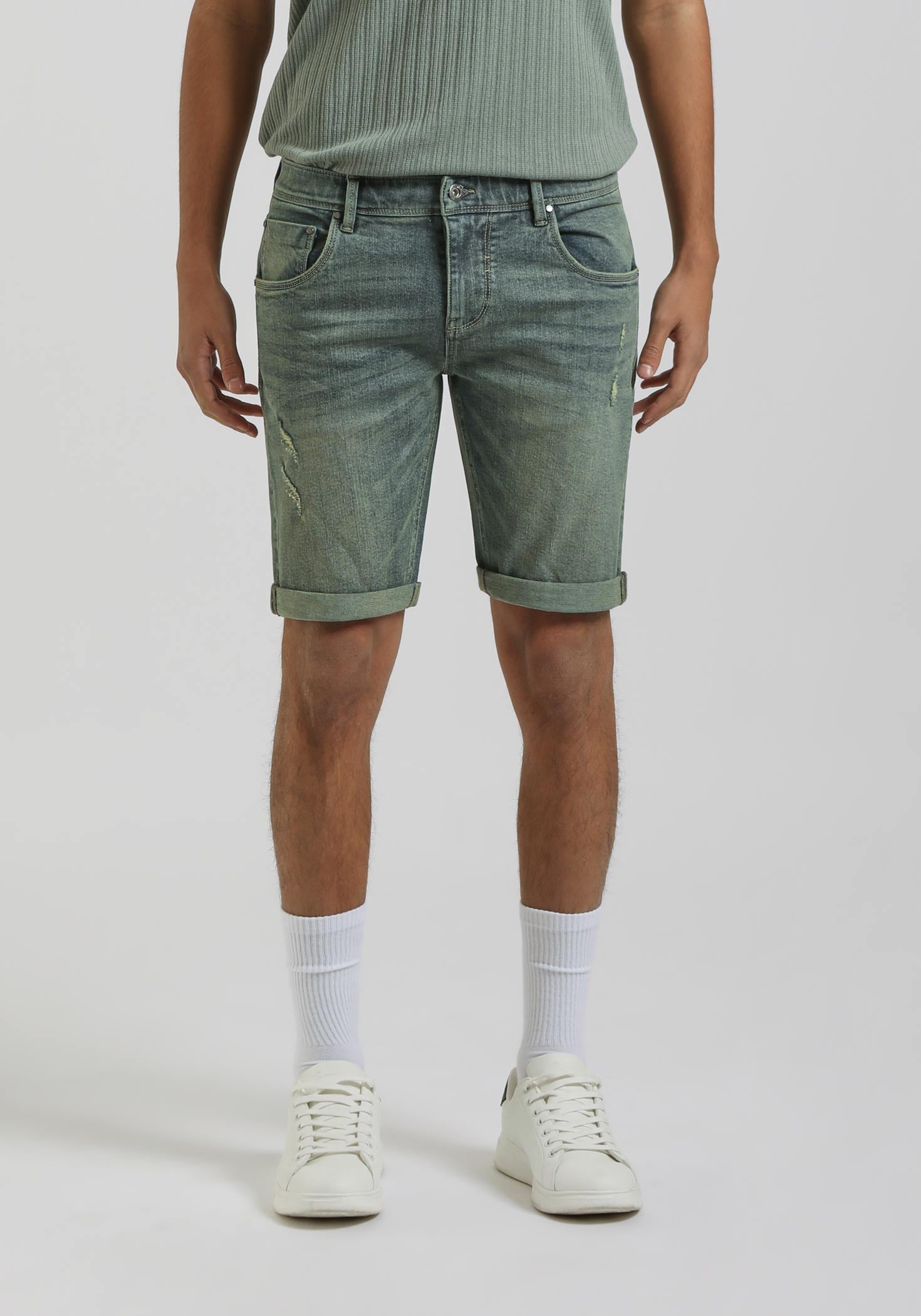 Bermuda di jeans slim fit effetto sabbia|Colore:Jeans